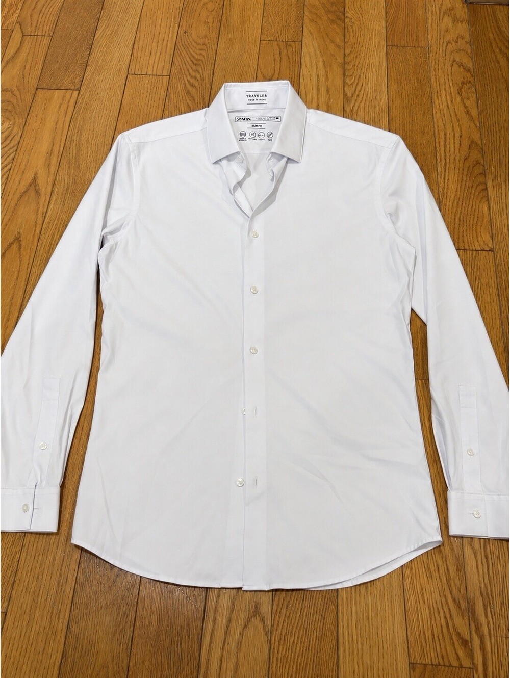 Size S ZARA Traveler Slim Fit White Dress Shirt Stretch Breathable Long Sleeve